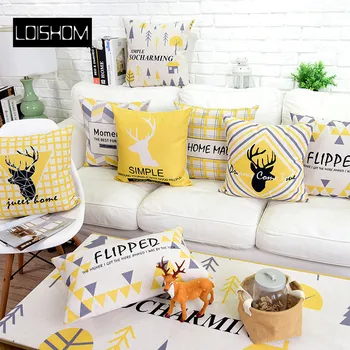

Nordic Deer Cushion Cover Home Decor Geometric Pillow Cover Yellow Grey Black Pillowcase Decorative Pillowsham 45x45cm