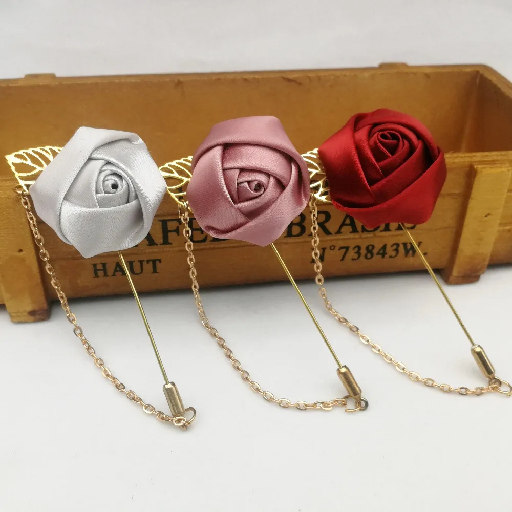 Gold Chain Flower Brooch Lapel Pin Fashion Designer Handmade Men Solid Rose Flower Brooch Lapel Pins for Men Suit Accessories