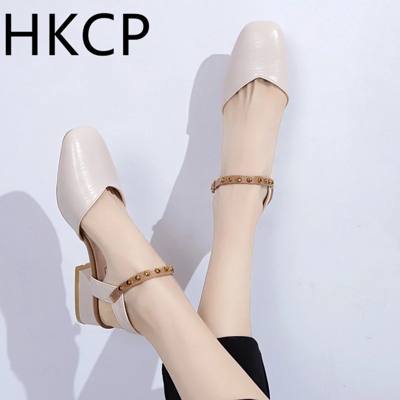

HKCP South Korea's new one-word buckle-strap sandals for women 2019 summer versatile with shallow mouth and low heels C523