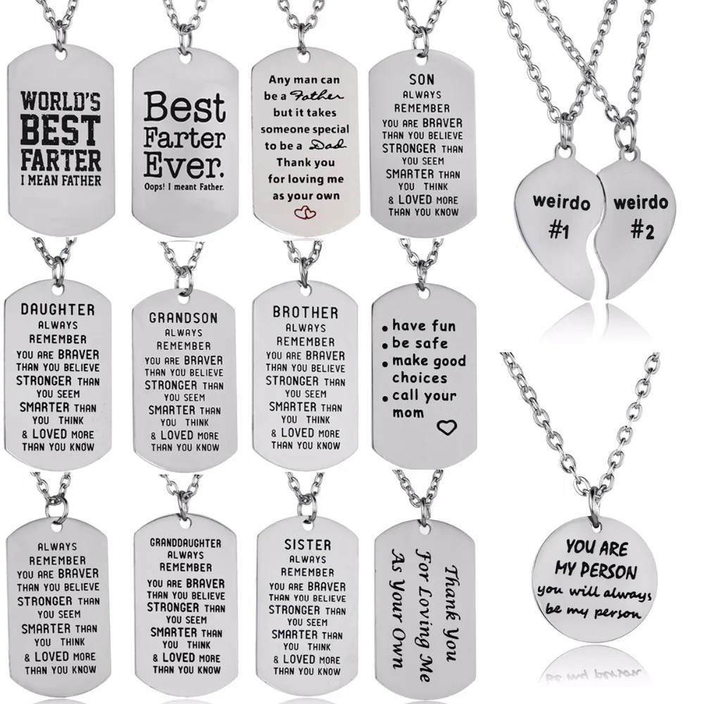

Family Son Daughter Sister Friend Necklaces Jewelry Stainless Steel Dog Tag Military Pendant Dad Father Grandson Necklace Gifts