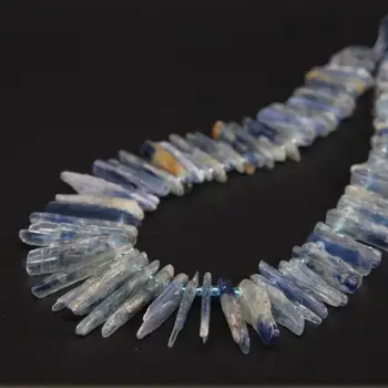 

15.5"strand of Natural kyanite Top Drilled Point Nugget pendant Beads ,Raw Rock Blue Crystal Stick Slice Loose Beads