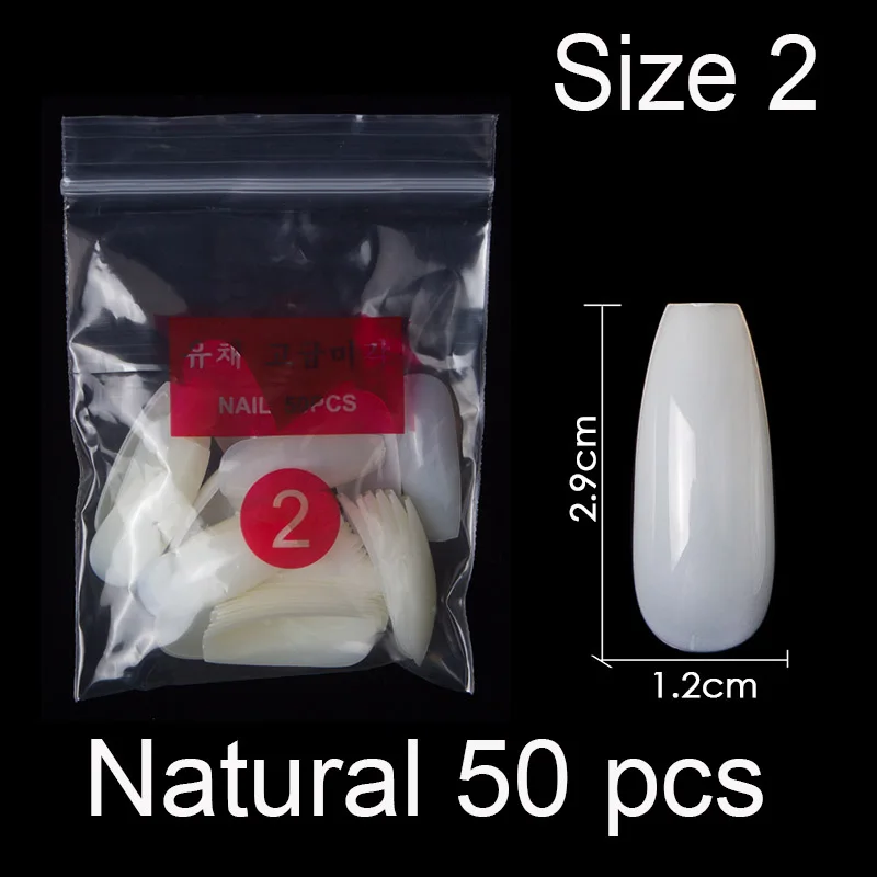 50 штук в упаковке одного определенного размера балерина гроб полное покрытие накладные ногти из акрила накладные ногти маникюр Размер 0 1 2 3 4 5 6 - Цвет: Natural Size 2