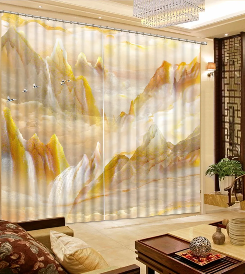 Chinese Bedroom Curtains simple hills Sheer Curtain Fabric Polyester Photo Window Curtain