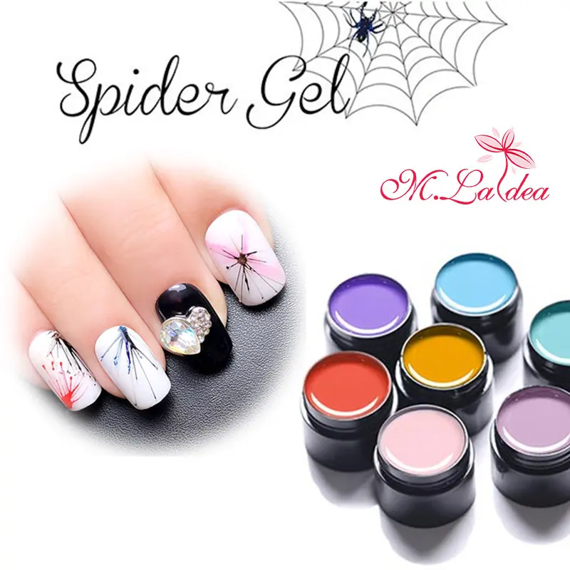 Online M. ladea 5ml Nagel Spinne Gel Web Malerei Kreative Nail art UV Gel Draht Zeichnung Elastizität Punkt Linie Weg Tränken gel Spinne Lack