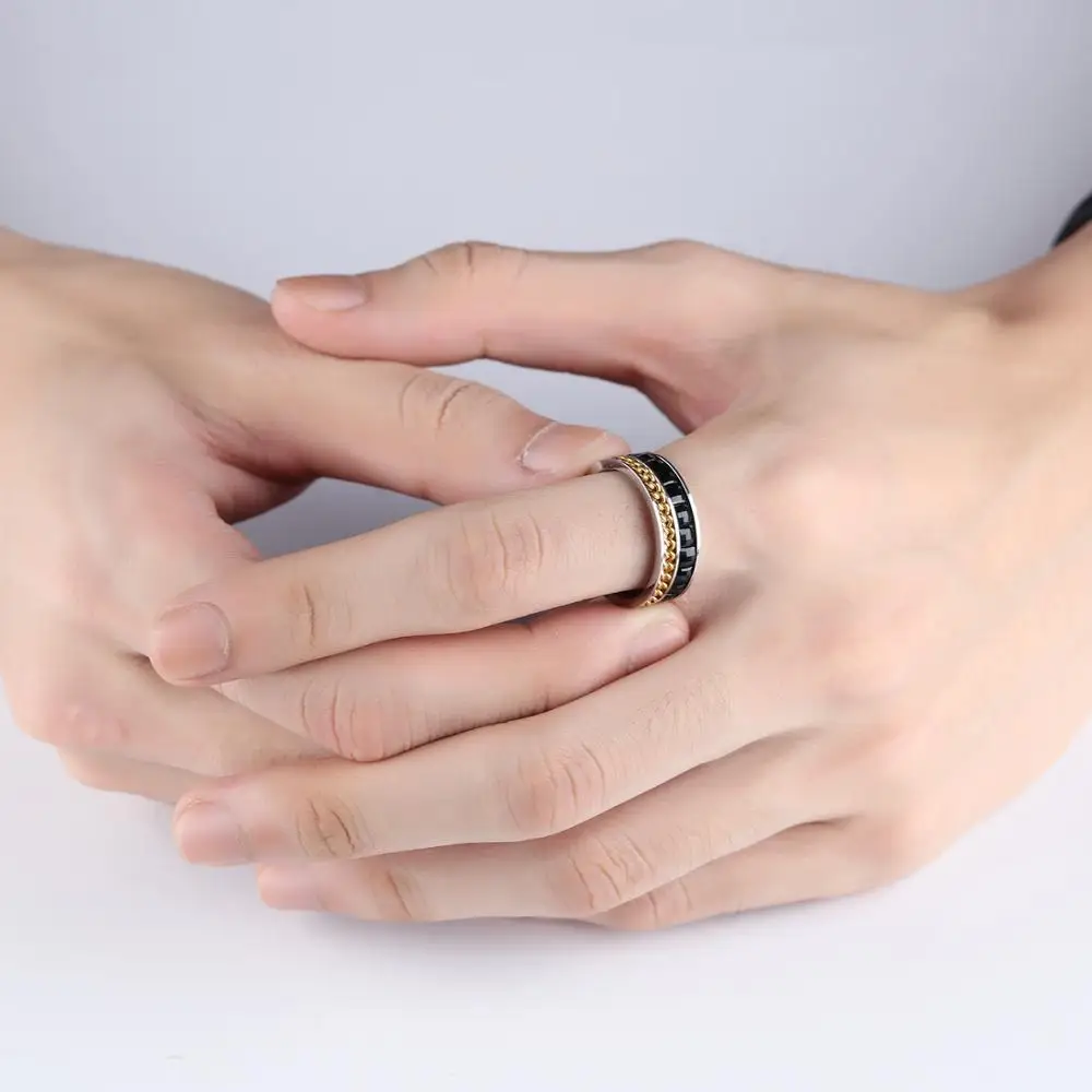 XINYANSEE Великолепная себе Кольца для женский Черный CZ проложили золото Цвет цепи