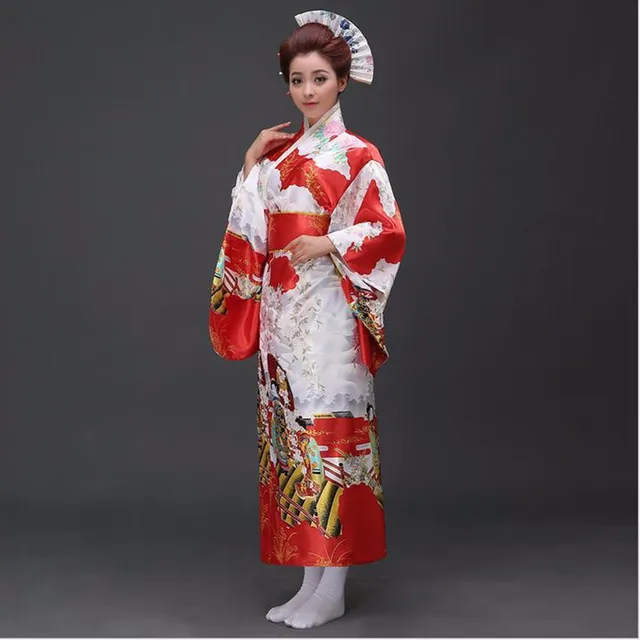 Hot Sell Red Japanese National Women Kimono Yukata With Obi Traditional