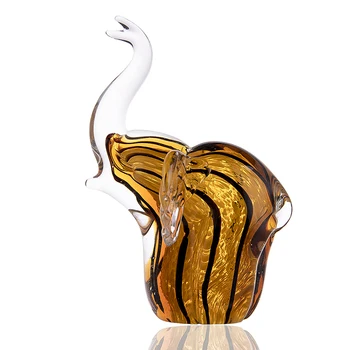 

H&D Blown Glass Striped Elephant Figurine Handmade Wild Animal Statue Multicolor Creative Gift Craft Home Desktop Decoration