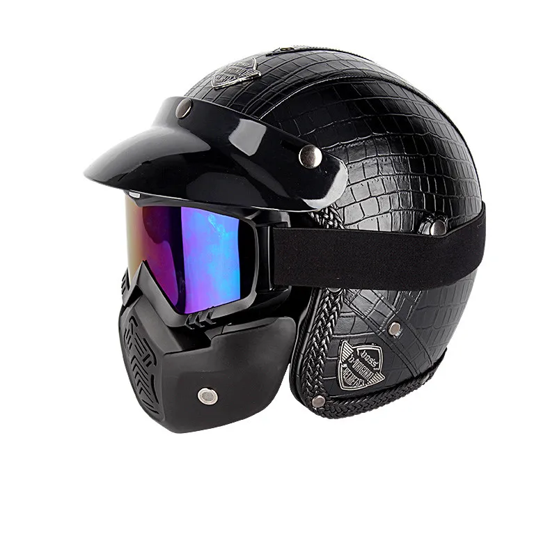 Новейший черный шлем из искусственной кожи с открытым лицом для взрослых