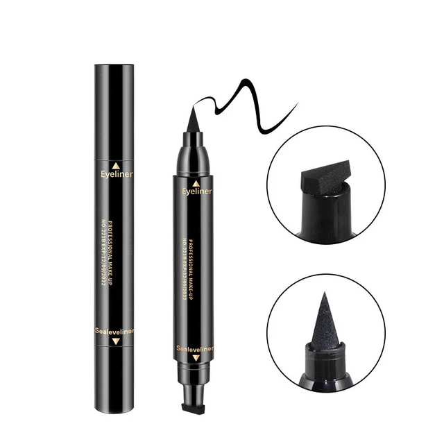 1 Pcs Double-Headed Seal Black Eyeliner Triangle Seal Eyeliner 2-in-1 Waterproof Eyes Make kit with Eyeliner Pen Eyeliner Stamp - Цвет: E2