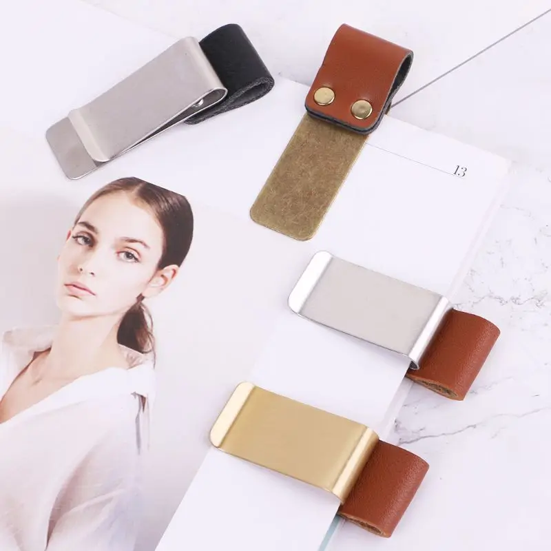 

Handmade Leather Stainless Steel Pen Holder Clip Journal Notebook Paper Folder