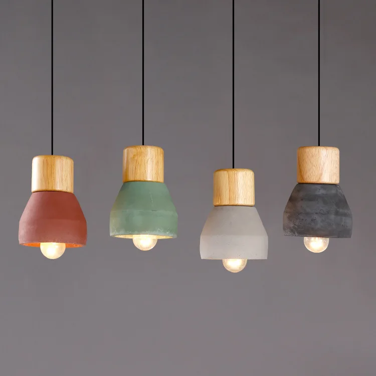 Online Nordic Asche Holz Zement Anhänger Lampe Moderne Concret Rot Blau Schwarz Grau Zement Anhänger Licht Drop Hause Licht Vintage Esszimmer zimmer
