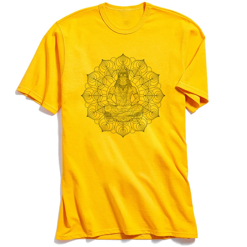 Group T Shirts Latest O-Neck SHIVA MANDALA 100% Cotton Male Tops T Shirt Casual Short Sleeve T Shirts Top Quality SHIVA MANDALA yellow