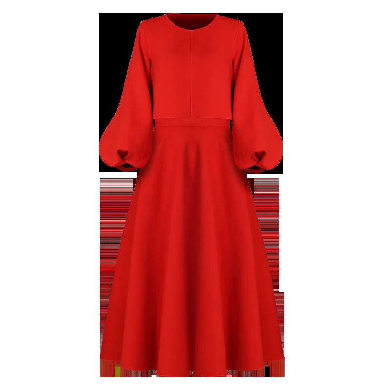 LANMREM весенний модный короткий топ с широкими рукавами+ юбка с высокой талией женский комплект из двух предметов Vestido YF67603 - Цвет: Red.