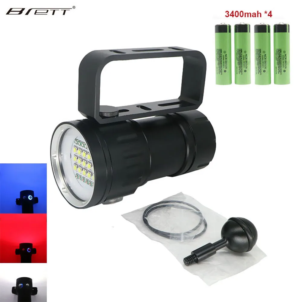 LED Camera Diving Flashlight Underwater 80M XHP70 /90 Photography Video