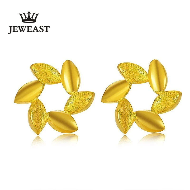 

ZZZ 24k Pure Gold Stud Earrings Simple and Generous Fashion andSpring Flowers Symbolize The Young Eros Light 999Soild Gold A
