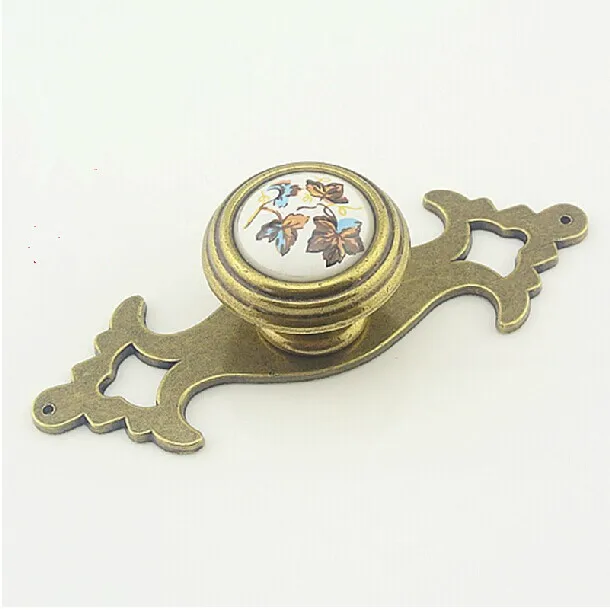 101mm ceramic knob with plate antique brass drawer knob pull