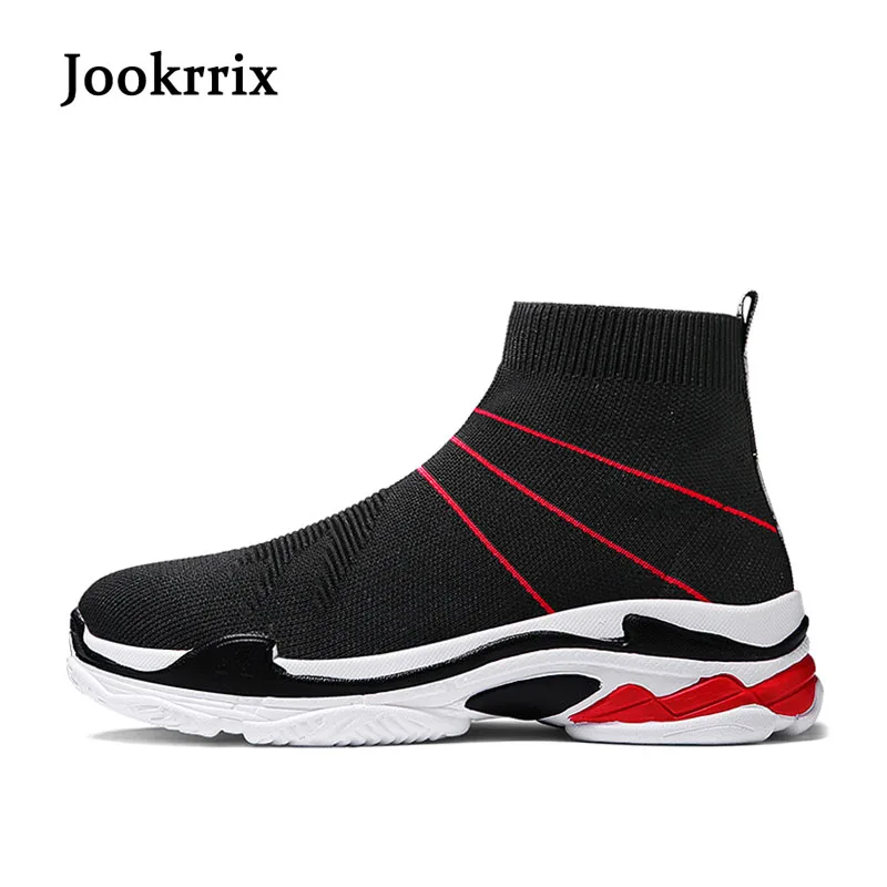 

Jookrrix 2018 New Spring Fashion Brand Socks Sneakers Silp On Elastic Fabric Shoes Man Black Youth Male Leisure Vulcanized Shoe