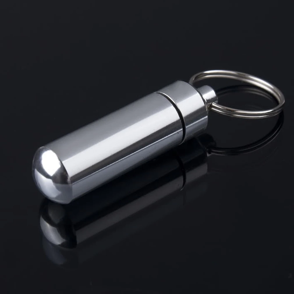 Image 2pcs Keychain WaterProof Silvery Aluminum Pill Box Drug Case Bottle Holder Container Newest Hot Search