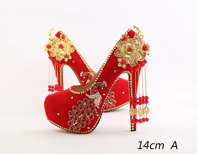 16_2018 Spring Red Stiletto High Heeled Platform Pumps Wedding Pointed Bridal Shoes Online 14cm Hot Sale