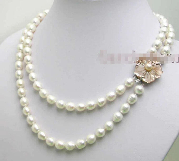 

Fast SHIPPING SALE 6-7MM Rice WHITE Natural freshwater PEARL 17-18" 2 strands NECKLACE (A0326)