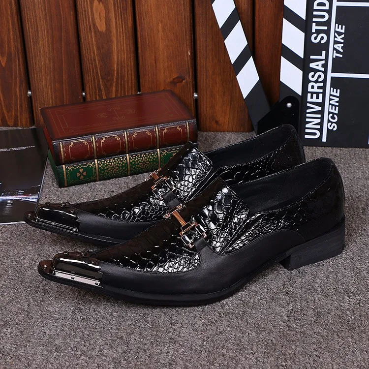 Черный змеиной металлической пряжкой Мужская острые носки оксфорды без шнуровки натуральная кожа smart Повседневные платья обувной моды sapatos masculino