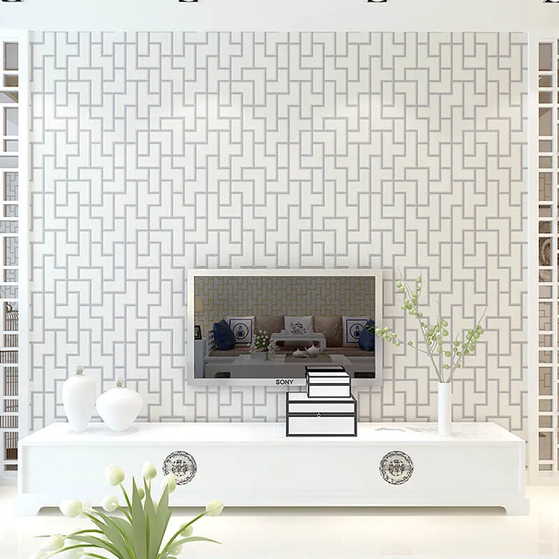 

Chinese style Geometry Suede Velvet Wallpaper for TV Background 3D Room Wallpaper Flocking Wallcoverings 3d Wall Panels