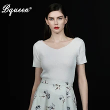 Bqueen Новая женская футболка размера плюс, однотонный трикотажный сексуальный короткий топ с v-образным вырезом