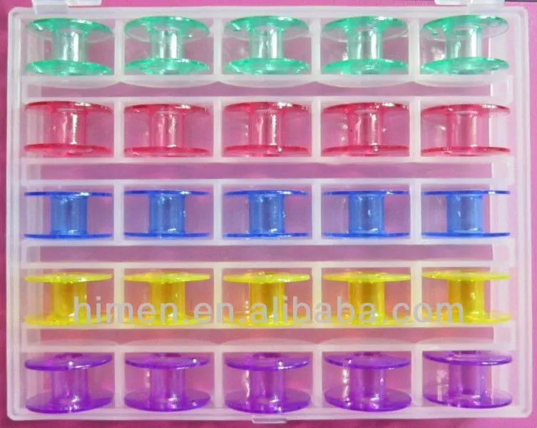 

25 Grid Clear Storage Case Box With 25Pcs Empty Colorful Bobbins Spool for Brother Janome Singer Elna Sewing Machine 2518p