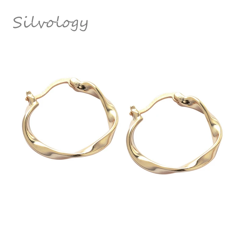 

Silvology 925 Sterling Silver Irregular Distortion Hoop Earrings Gold Creative temperament New Female Earrings 925 Jewelry Gift