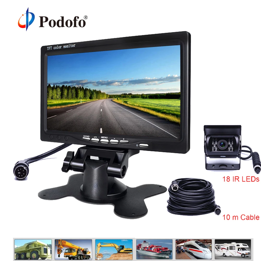 

AMPrime 7 Inch LCD Car Monitor with 2 Video Input 4pin IR Night Vision DC12~24V Auto Parking Rear View Camera for RV Truck Bus