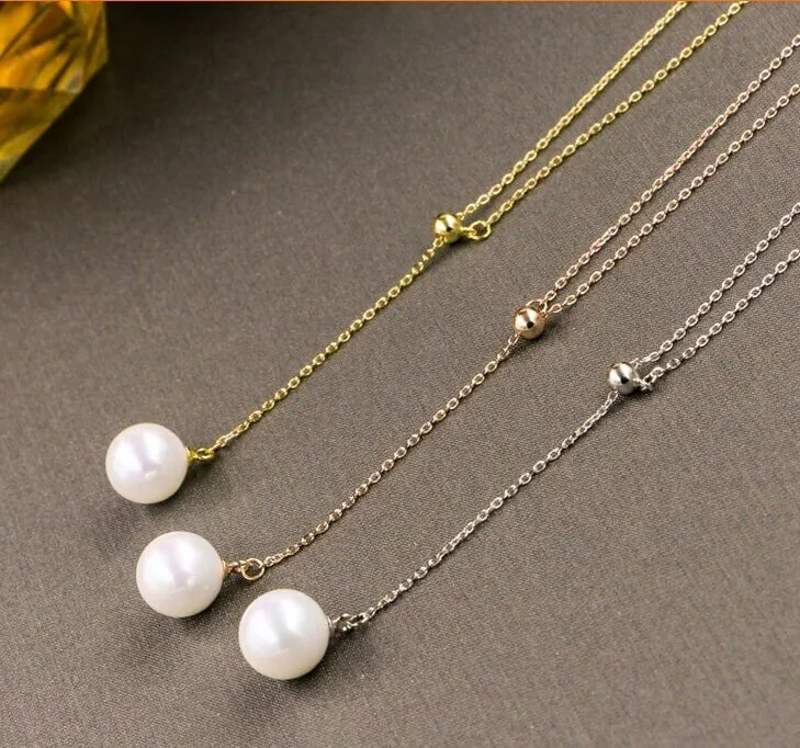 

Hot Sale Wholesale Fashion 316L Stainless Steel Womens Jewelry Three color Plated Chains Pearl Charm Pendant Necklace
