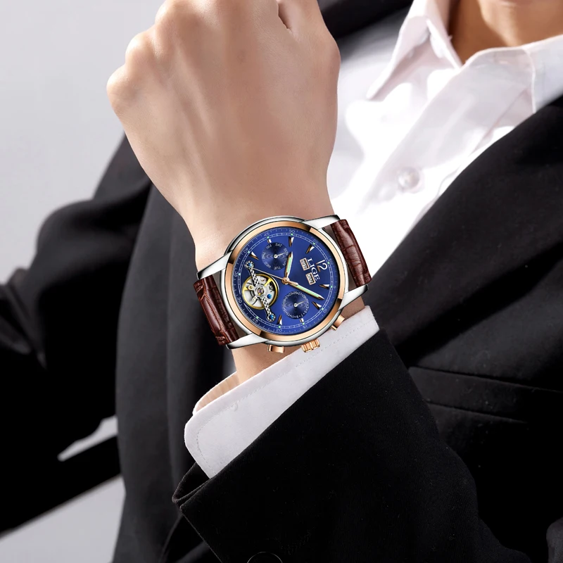 Relogio masculino мужские часы Топ бренд Luxruy LIGE автоматические часы мужские водонепроницаемые спортивные часы мужские кожаные деловые наручные часы