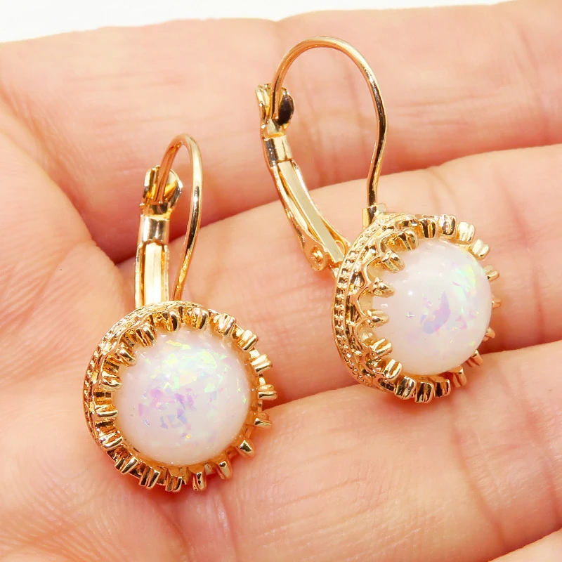 

Tisonliz Classic Round Opal Earrings Gold Color CZ Element Stud Earrings For Women Bride Wedding Earrings Jewelry Gift Wholesale