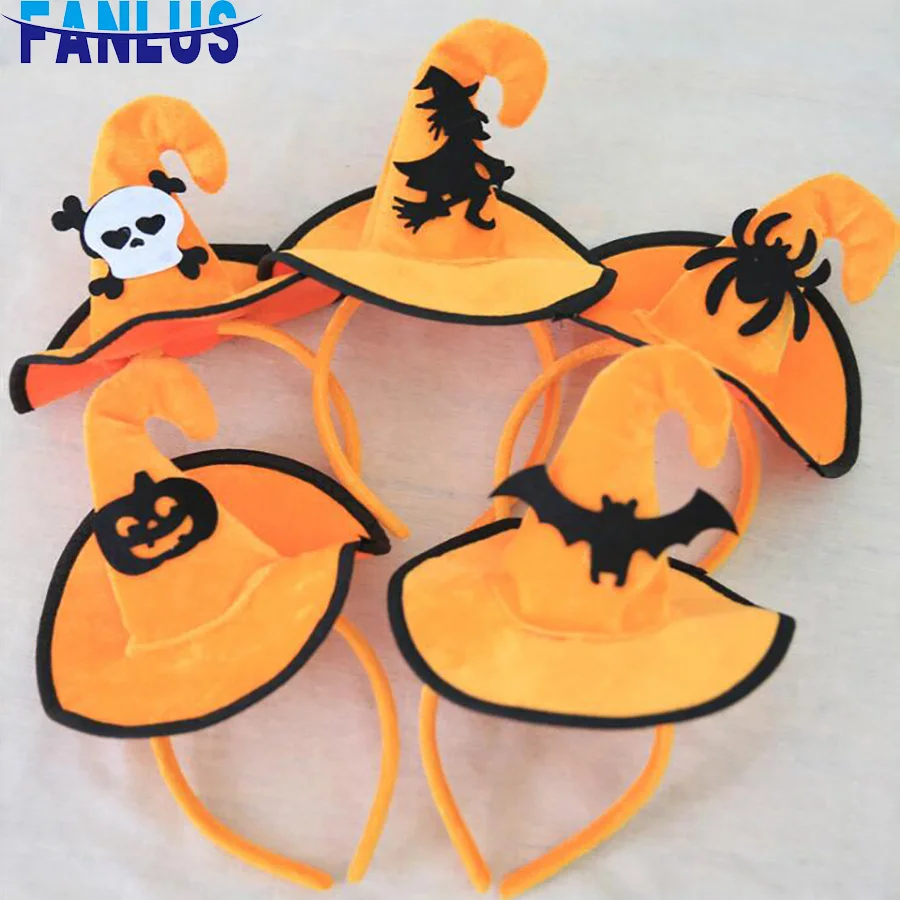 

1pcs Fabric Party Accessories Wwitch Hat Halloween Party Supplies Decorations Orange Witch Hats Hallowmas Spider Pumpkin Favor