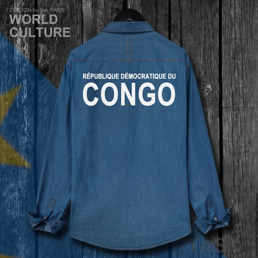 DR Congo COD DRC DROC Congo-Kinsha, Мужская одежда, Осенний хлопковый топ с флагом, джинсовая рубашка с отложным воротником, Ковбойское пальто с длинным рукавом