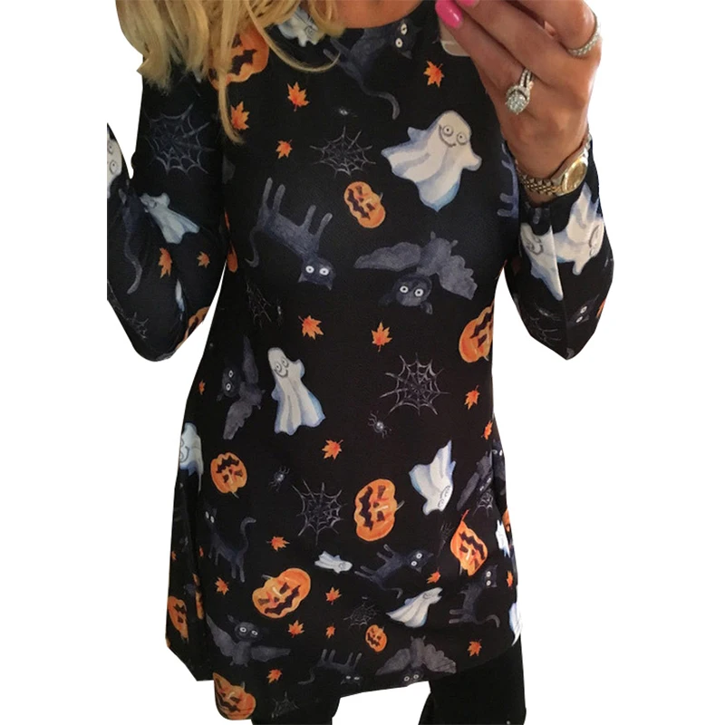 

Christmas dress 2018 Spring New Halloween Fashion Europe and America Cartoon Print Long Sleeve womens dress vestidos OYM0167