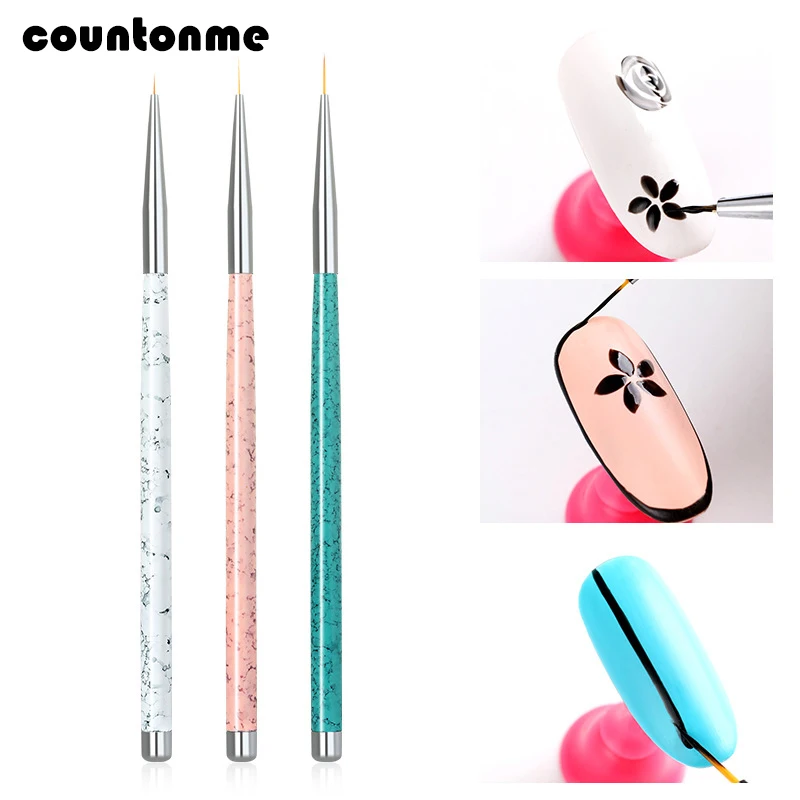 

3pcs Nails Brushes Pen Fine Painting Drawing Brush Set Liner Flower Pens Metal Handle UV Gel Acrylic Manicure Polish Paint Tools