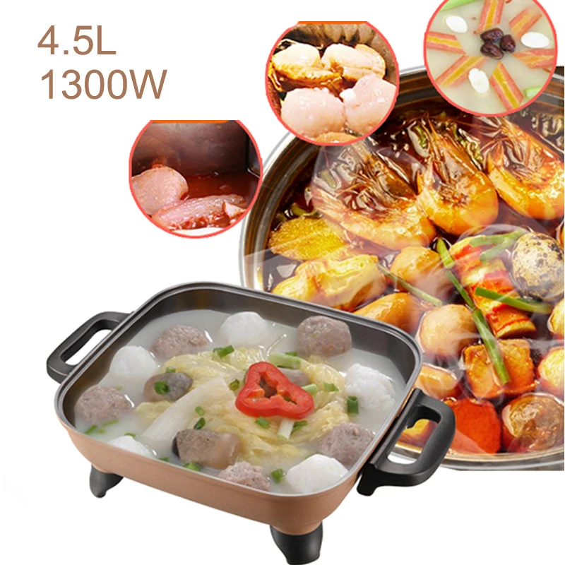 

JA33,Multi Cookers 4.5L 1300W 5-shift Knob Type Temperature Control Electric Non-stick Hot Pot Cooker for Stew Soup Fry