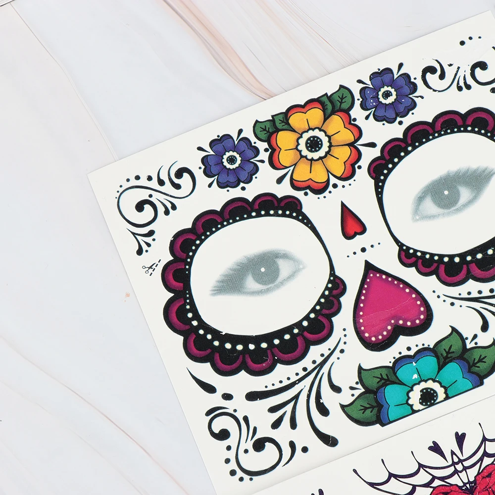 1PC Day of The Dead Skull Face Dress Up Special Waterproof Half Face Temporary Tattoo Stickers Pop Halloween Facial Makeup Tools
