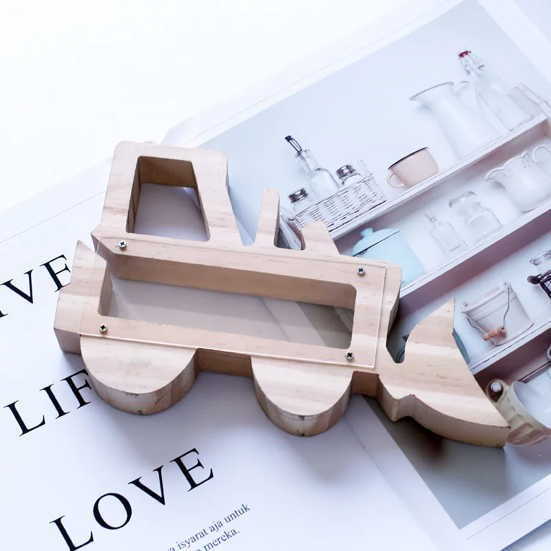 Baby Wooden BulldozerToys Children Play Toy Money & Banking Toys Coin Piggy Bank Saving Box