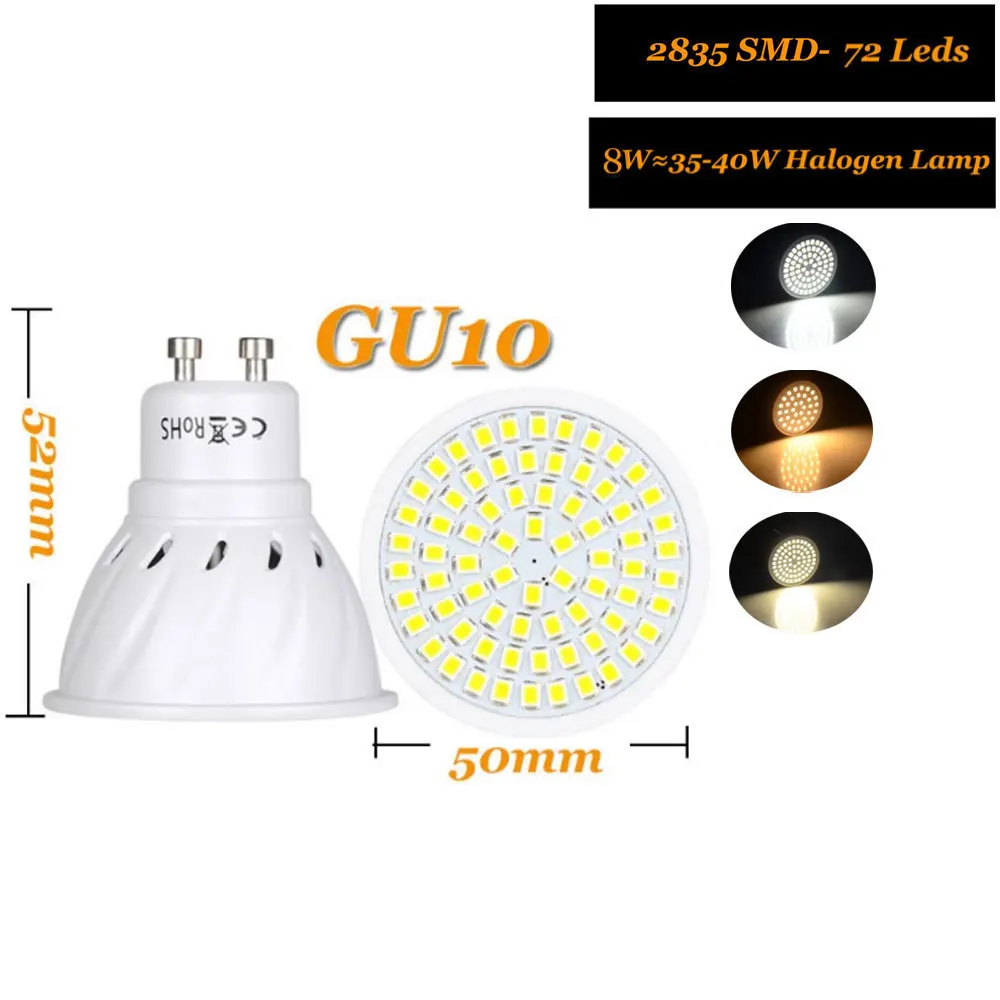 Супер яркий GU10 MR16 E27 Светодиодный прожектор 4 Вт 6 Вт 8 Вт 220 В 110 В лампа лампада LED лампы 36Led 54Led 72Led энергосберегающие Дома Lighitng