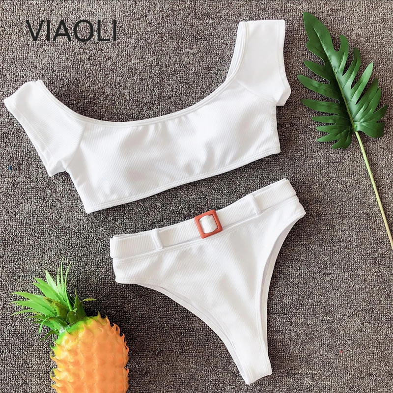 

Women Split Bikini Wide Straps Padded Bandeau Female Bather Suit Neck Pullover Swimsuit Swimwear Maillot De Bain Biquini