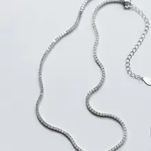 Реальные. 925 пробы серебряные ювелирные изделия 2 мм зубец белый камень CZ AAA+ теннис чокер короткое ожерелье кулон CZ GTLX1469