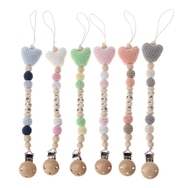Wooden Bead Dummy Clip Holder Pacifier Clips Soother Chains Baby Kids