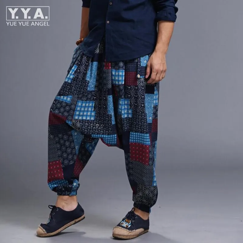 Fashion Men's Pants Harem Casual Baggy Hakama Linen Japanese Samurai Pants  Male