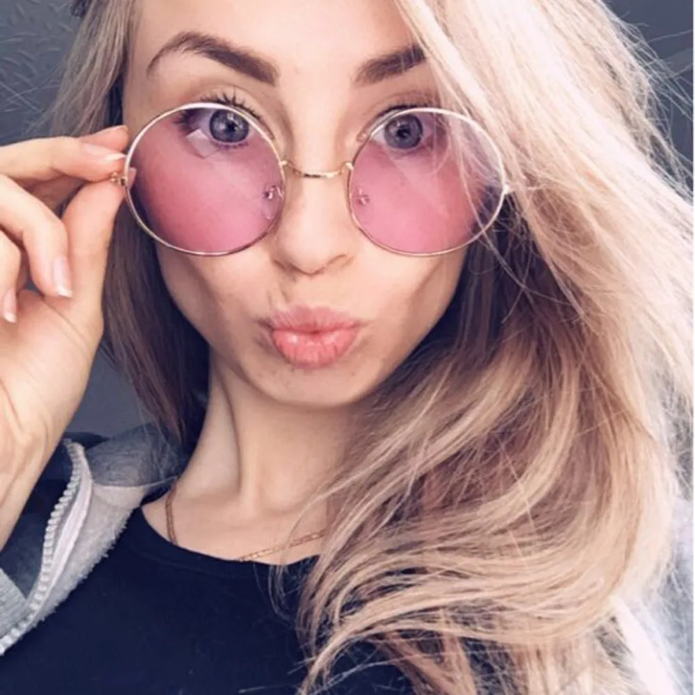Vintage Sunglasses Women Retro Round Glasses Red Lense Metal Frame Glasses Coating Eyewear gafas de sol mujer