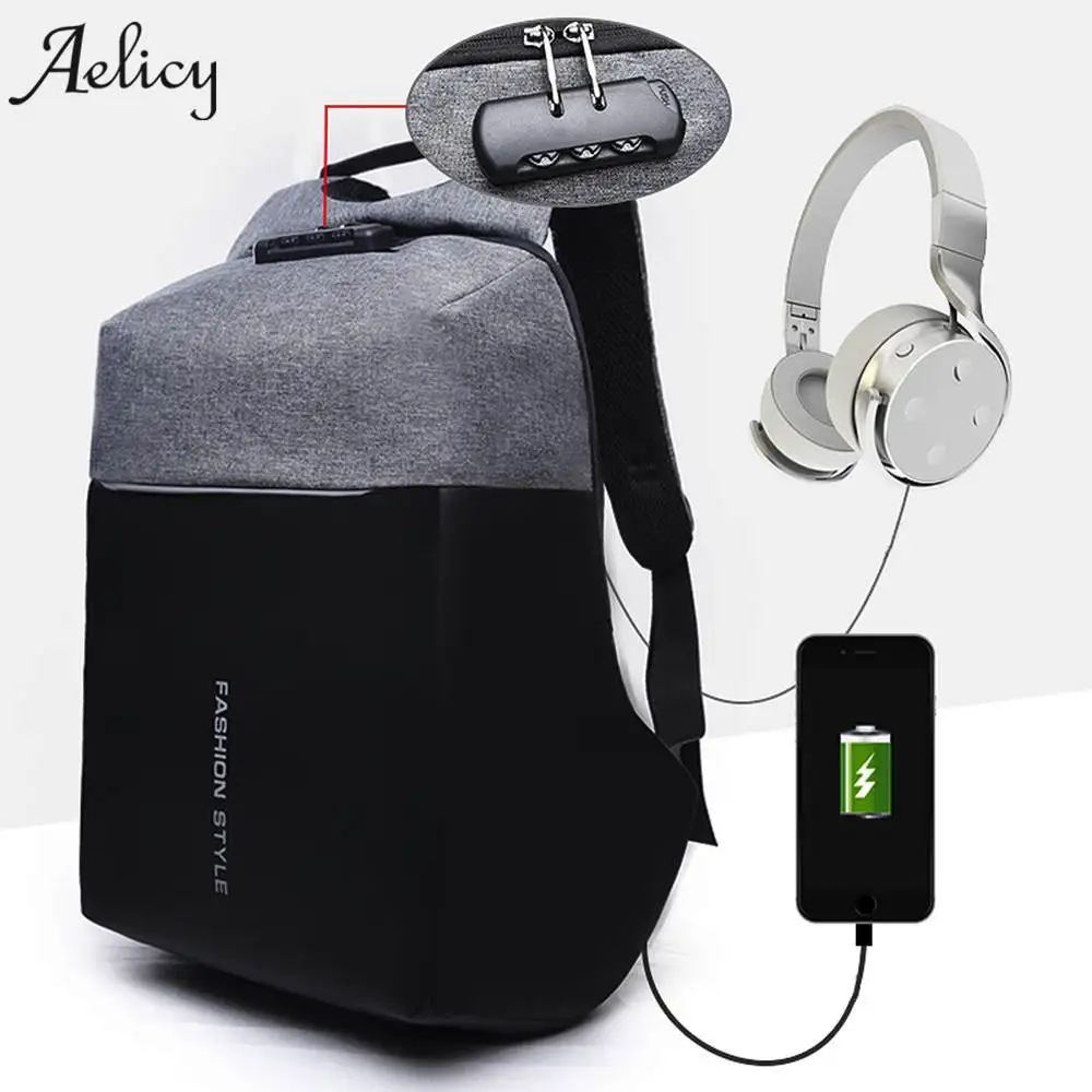 Aelicy Luxury Anti-theft USB Charging Backpacks Men Women Multi-functional Computer Bag Password Lock High-capacity Laptop Bag