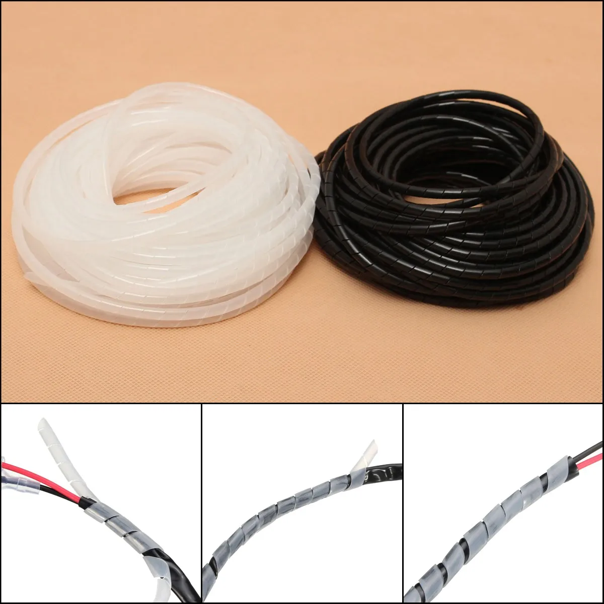 

20m 4 Spiral Cable Wire Wrap Tube Cord Management Protective Tape Black/White Wiring Accessories Cable Sleeves