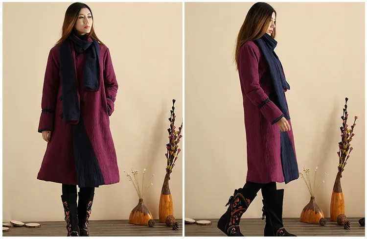 Поздняя осень Женское пальто ватная длинная куртка китайский стиль длинное пальто зимняя куртка Abrigos Mujer casacos de inverno Feminino