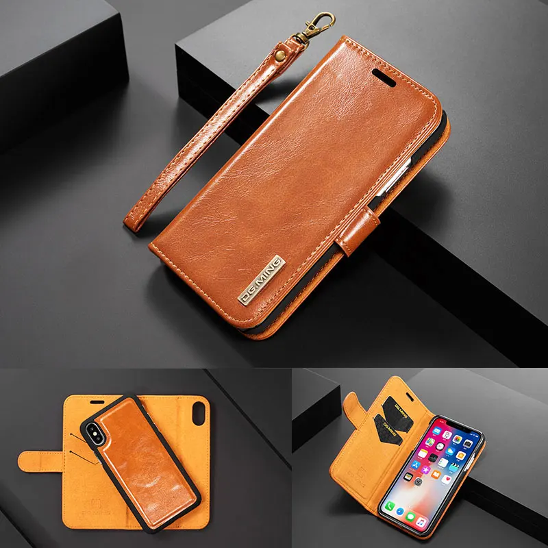 Чехол книжка DG.Ming для Iphone X XS 6 6S 7 8 Plus 2 в 1 съемный кошелек с отделением